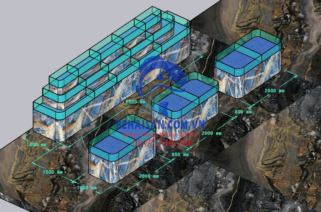 Bản vẽ 3D bể hải sản thương mại nhiều ngăn SeaHome