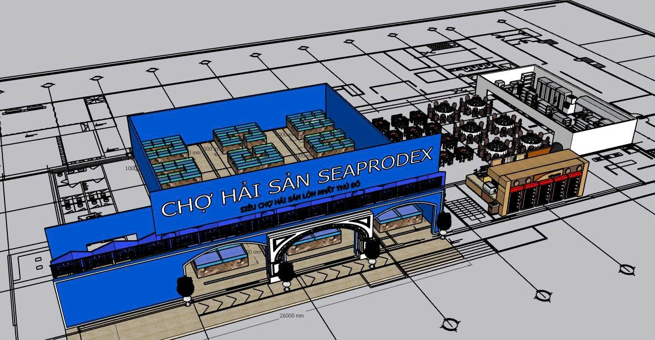 Bản vẽ 3D Chợ Hải Sản Seaprodex - siêu chợ lớn nhất Thủ Đô SeaHome