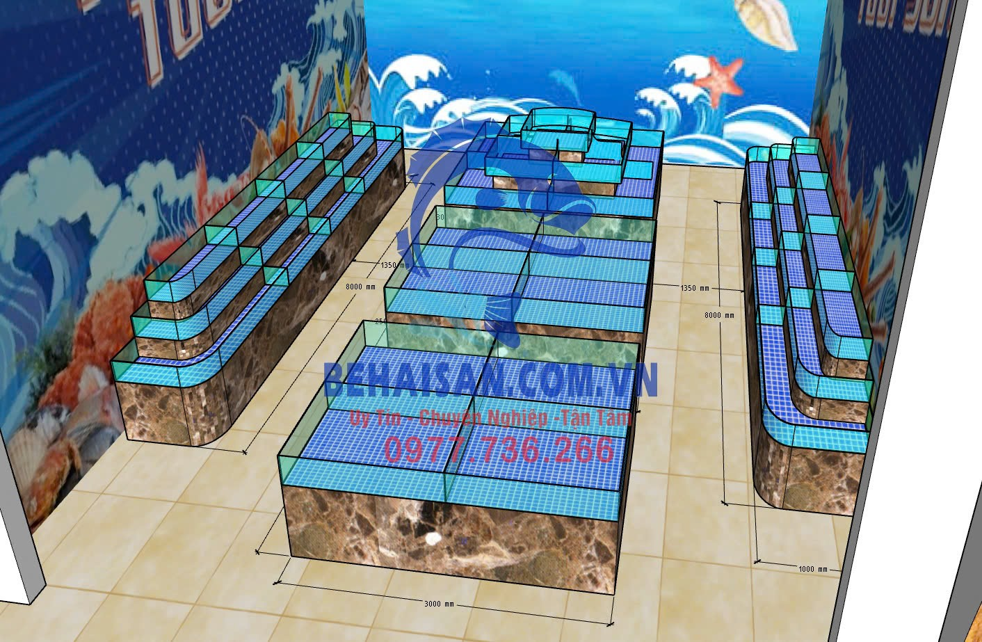 Bản vẽ 3D cửa hàng hải sản tươi sống SeaHome