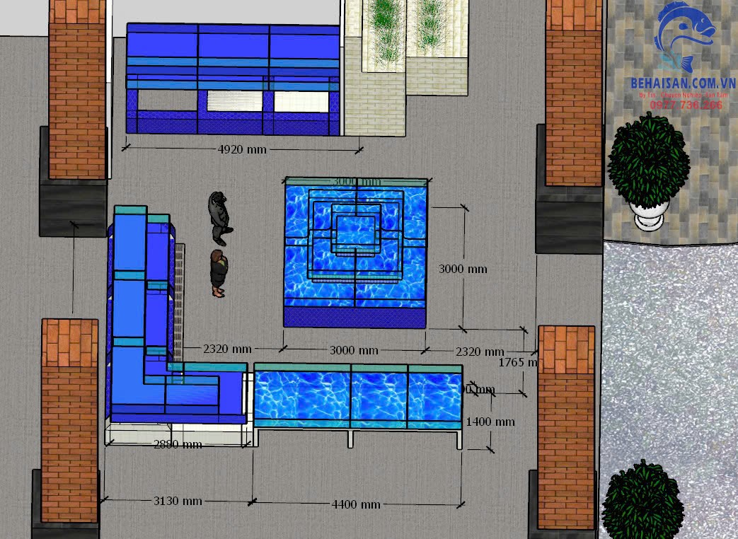 Bản vẽ mặt bằng nhìn từ trên xuống - bể tròn và bể dài SeaHome