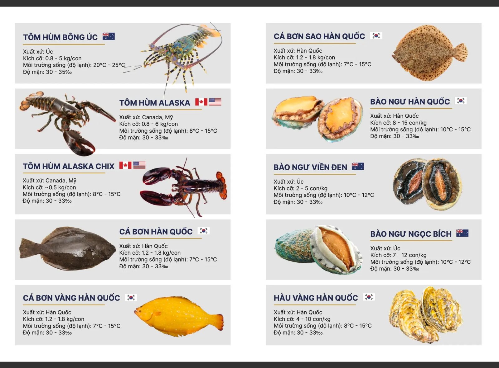 Tôm hùm Alaska, Bào ngư Hàn Quốc, Cá bơn Hàn Quốc - SeaHome