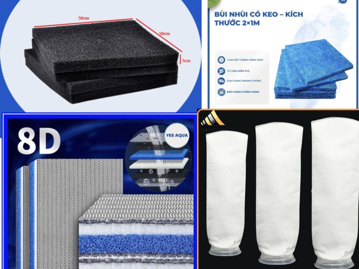Vật liệu lọc thô cao cấp - tấm mút đen, bùi nhùi có keo, túi lọc công nghiệp